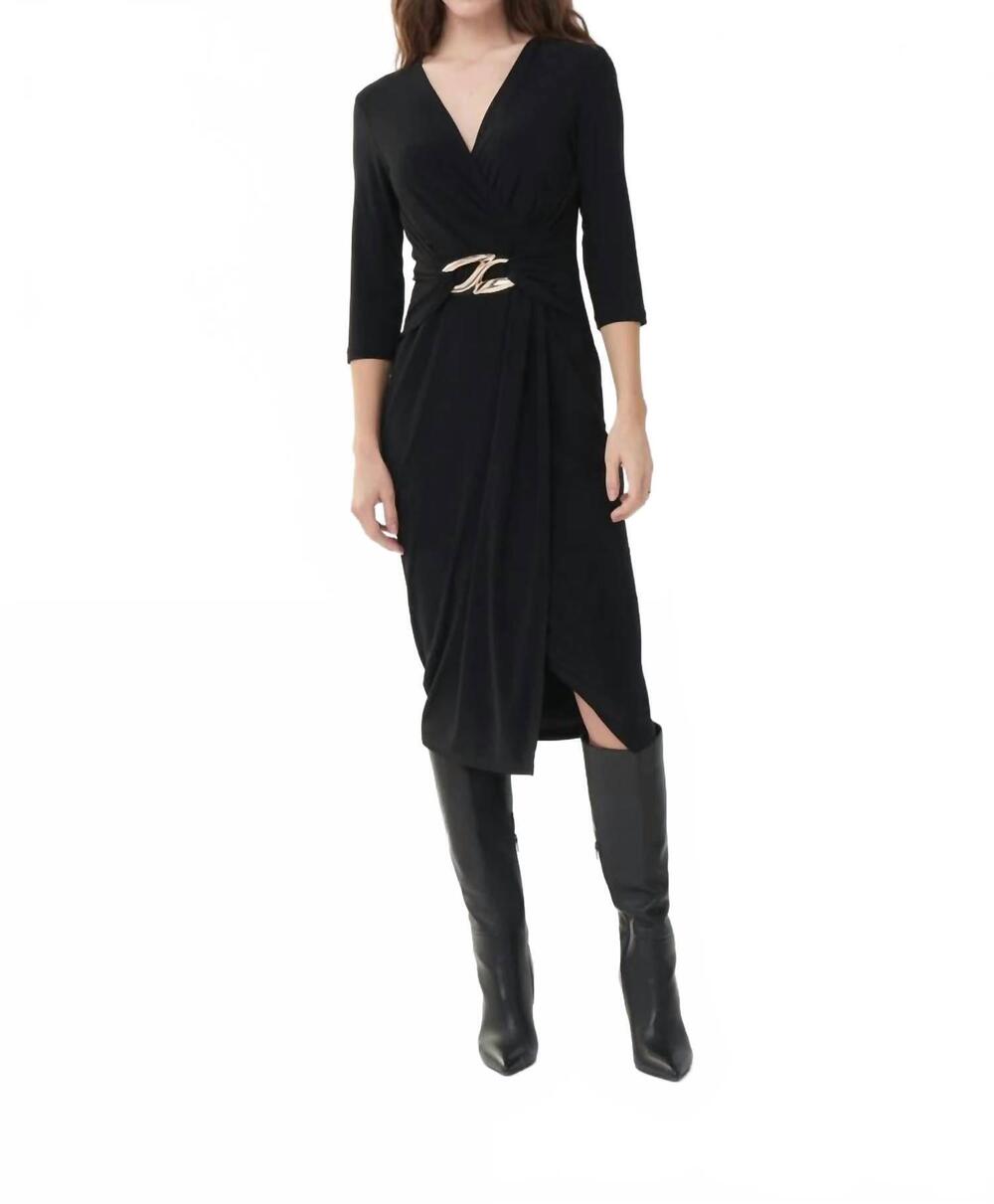 NEW JOSEPH RIBKOFF draped sheath dress in black